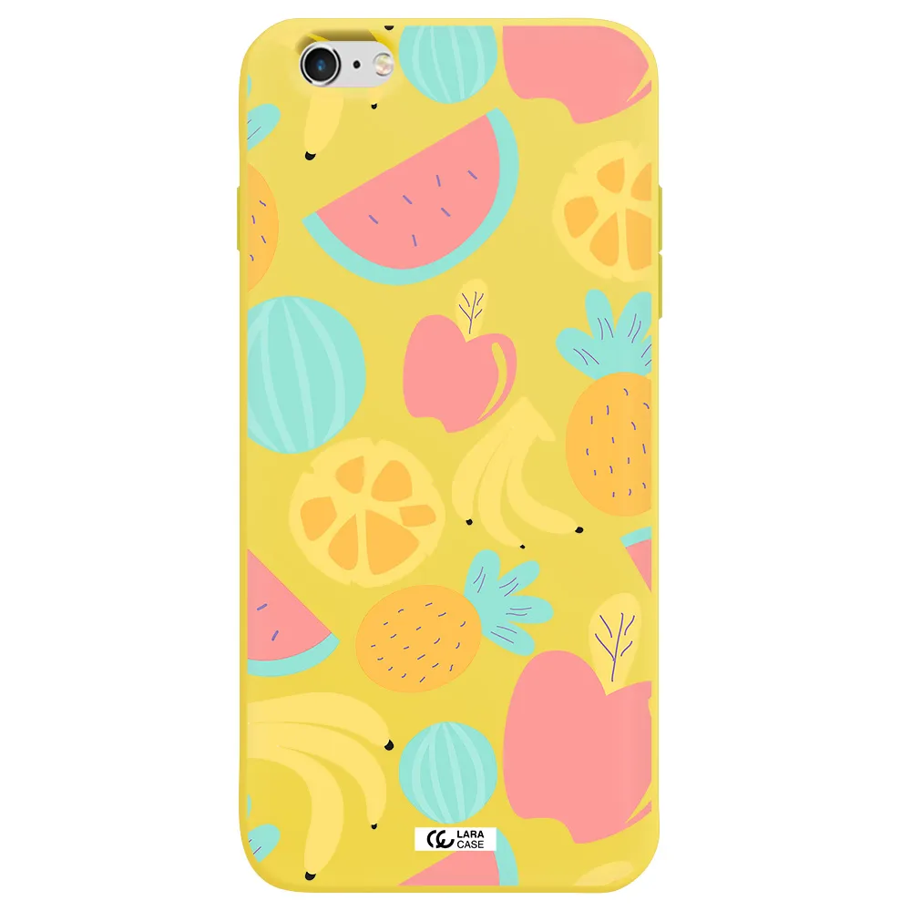 a pattern of fruits on a white background Apple iPhone 6S Silicone canary yellow Case