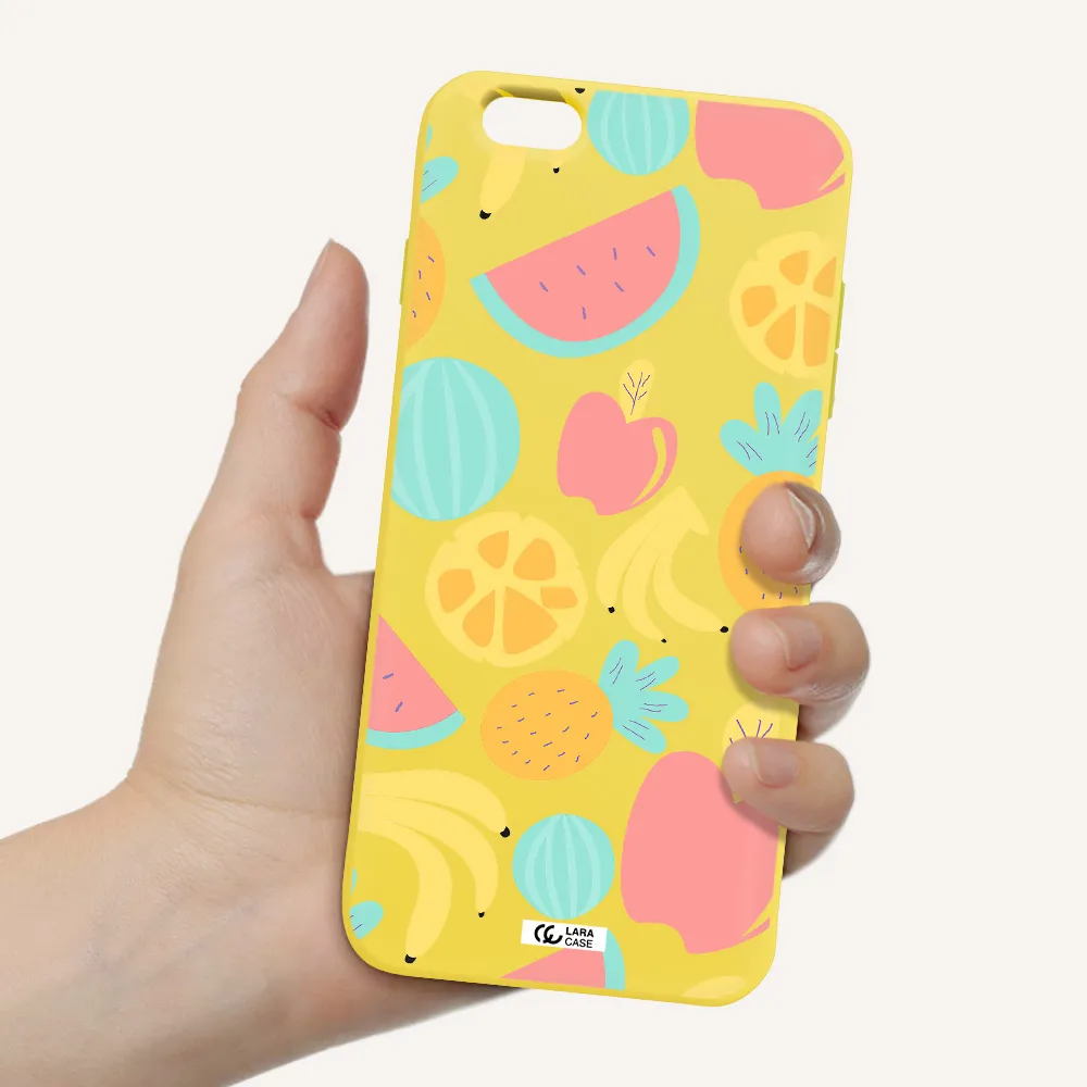 a pattern of fruits on a white background Apple iPhone 6S Silicone canary yellow Case