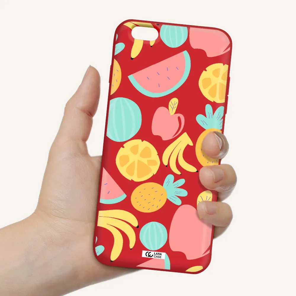 a pattern of fruits on a white background Apple iPhone 6S Silicone Imperial Red Case