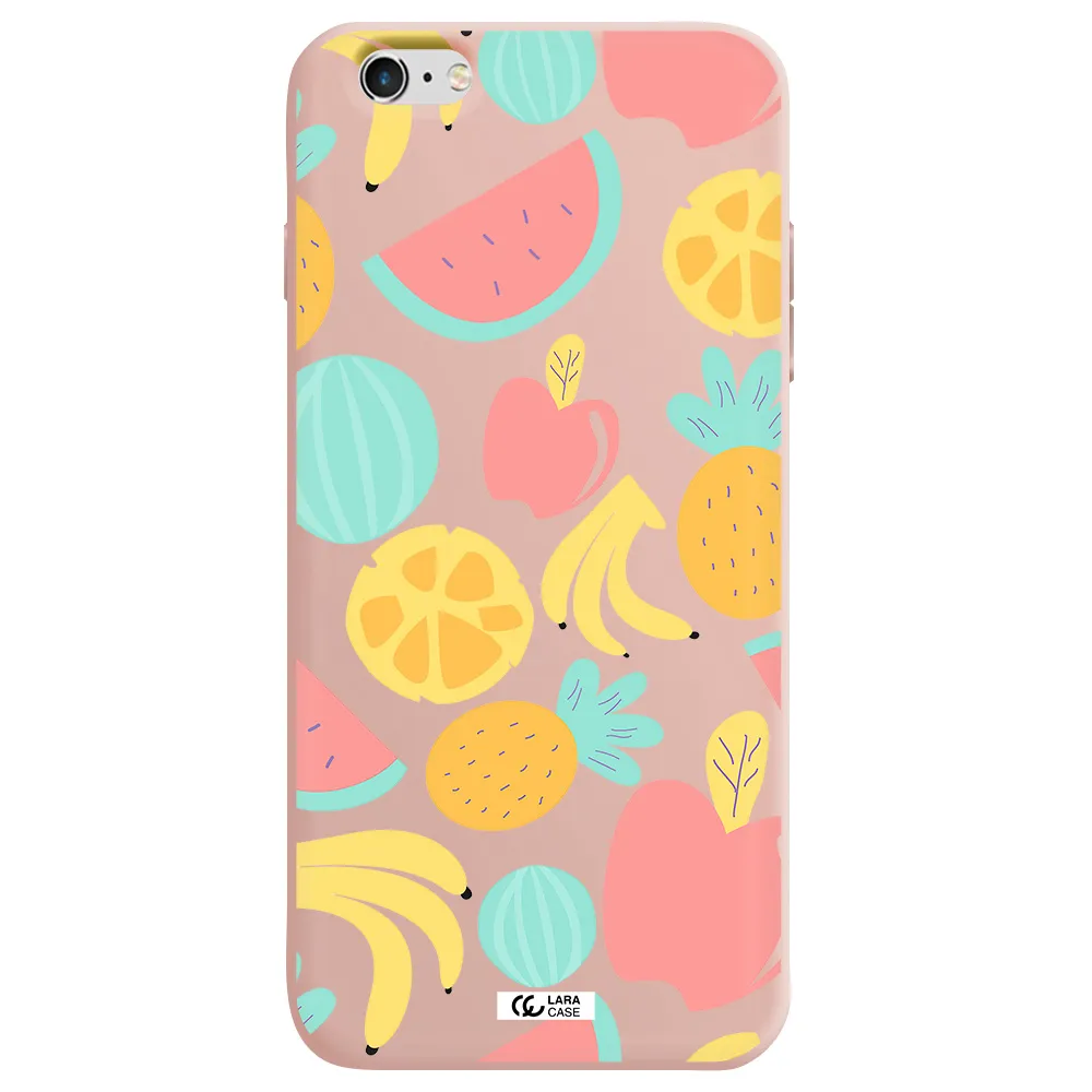 a pattern of fruits on a white background Apple iPhone 6S Silicone pastel pink Case