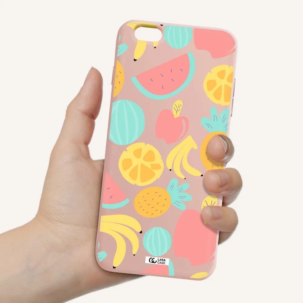 a pattern of fruits on a white background Apple iPhone 6S Silicone pastel pink Case