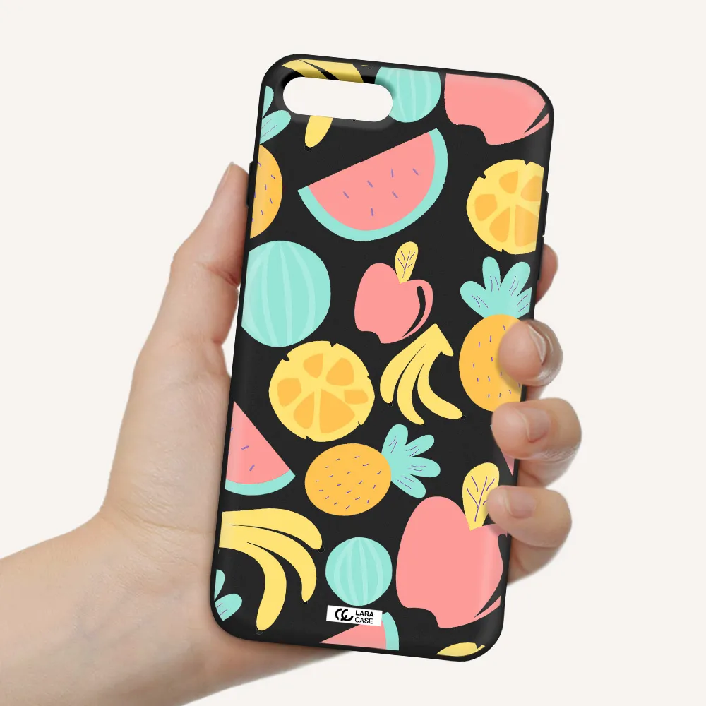 a pattern of fruits on a white background Apple iPhone 7 plus Silicone black Case