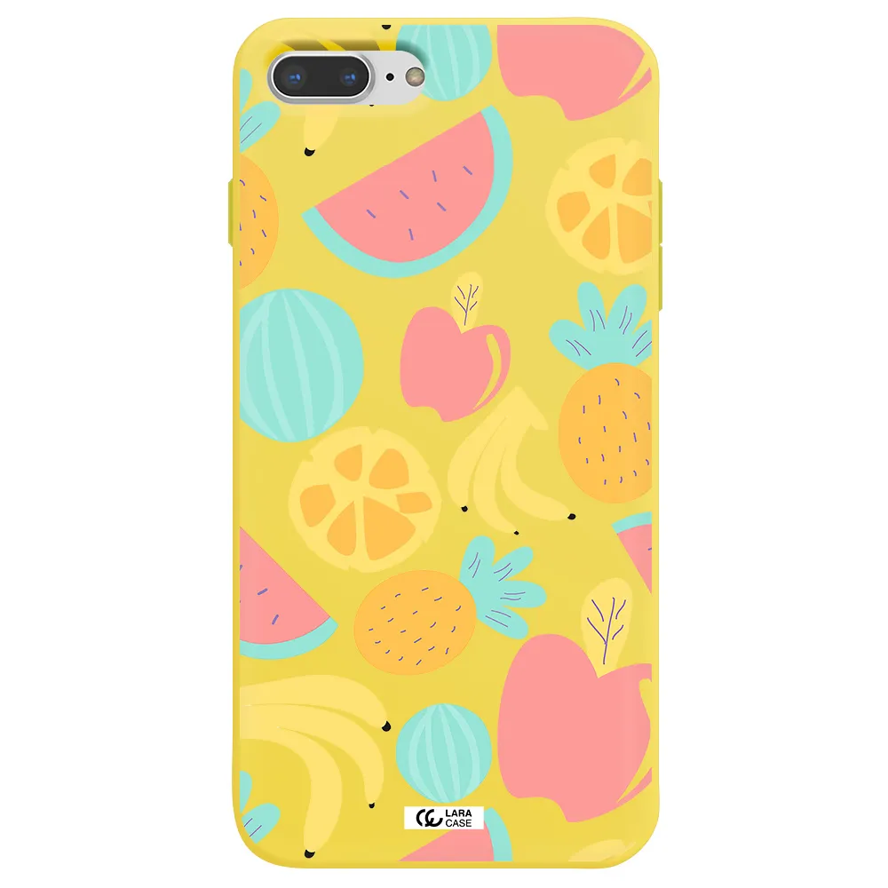 a pattern of fruits on a white background Apple iPhone 7 plus Silicone canary yellow Case