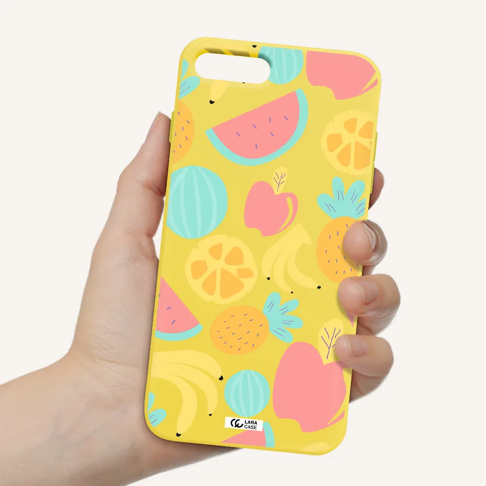 a pattern of fruits on a white background Apple iPhone 7 plus Silicone canary yellow Case