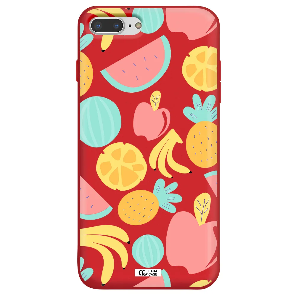 a pattern of fruits on a white background Apple iPhone 7 plus Silicone Imperial Red Case