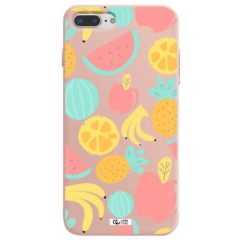 a pattern of fruits on a white background Apple iPhone 7 plus Silicone pastel pink Case