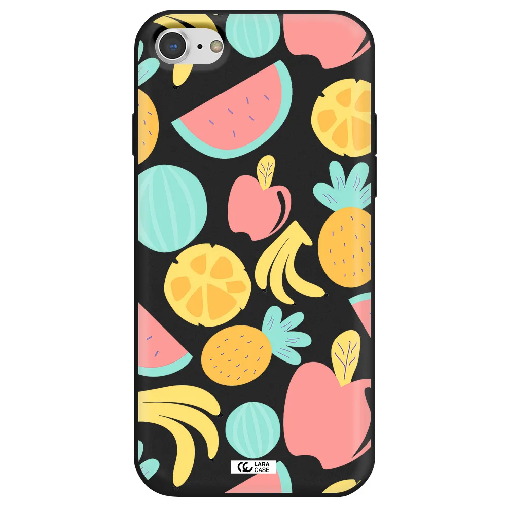 a pattern of fruits on a white background Apple iPhone 7 Silicone black Case