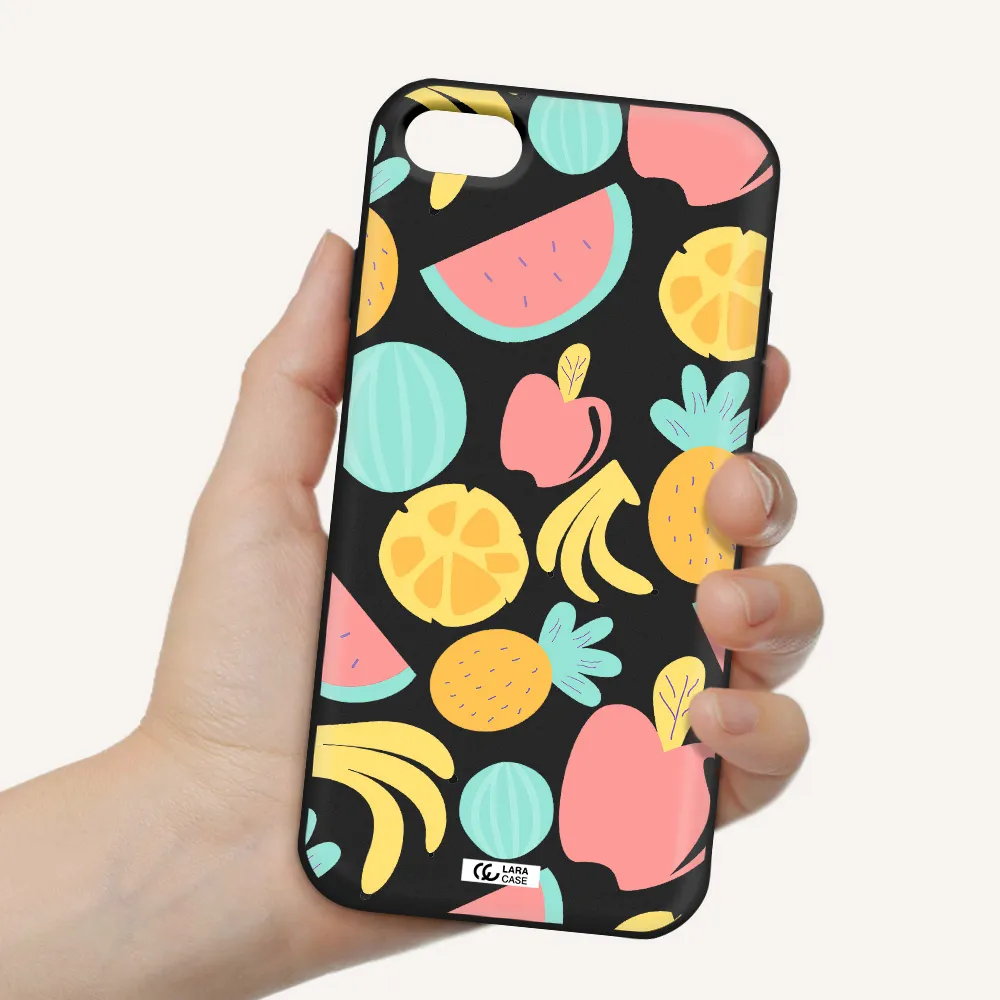 a pattern of fruits on a white background Apple iPhone 7 Silicone black Case