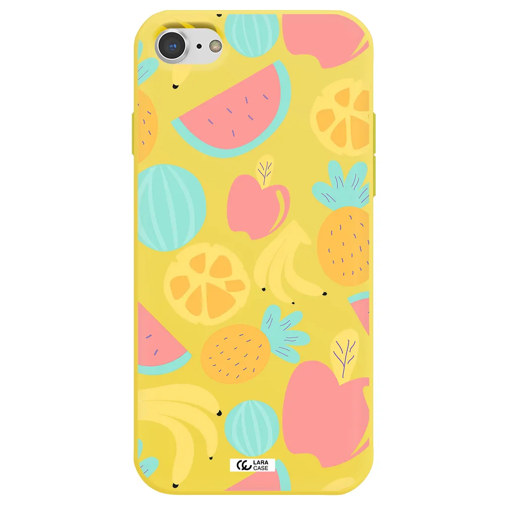 a pattern of fruits on a white background Apple iPhone 7 Silicone canary yellow Case