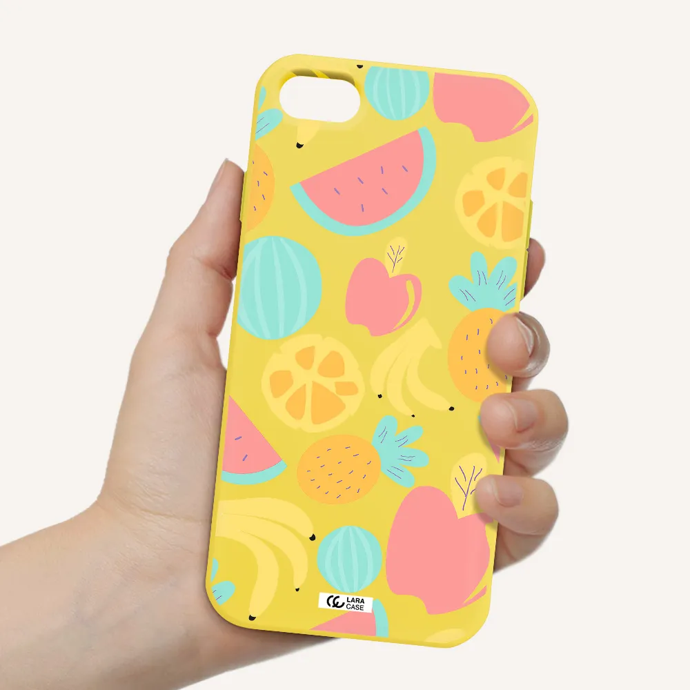 a pattern of fruits on a white background Apple iPhone 7 Silicone canary yellow Case