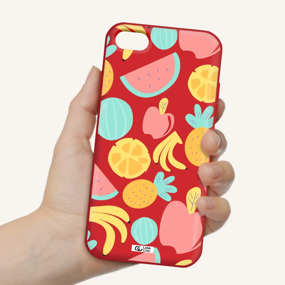 a pattern of fruits on a white background Apple iPhone 7 Silicone Imperial Red Case