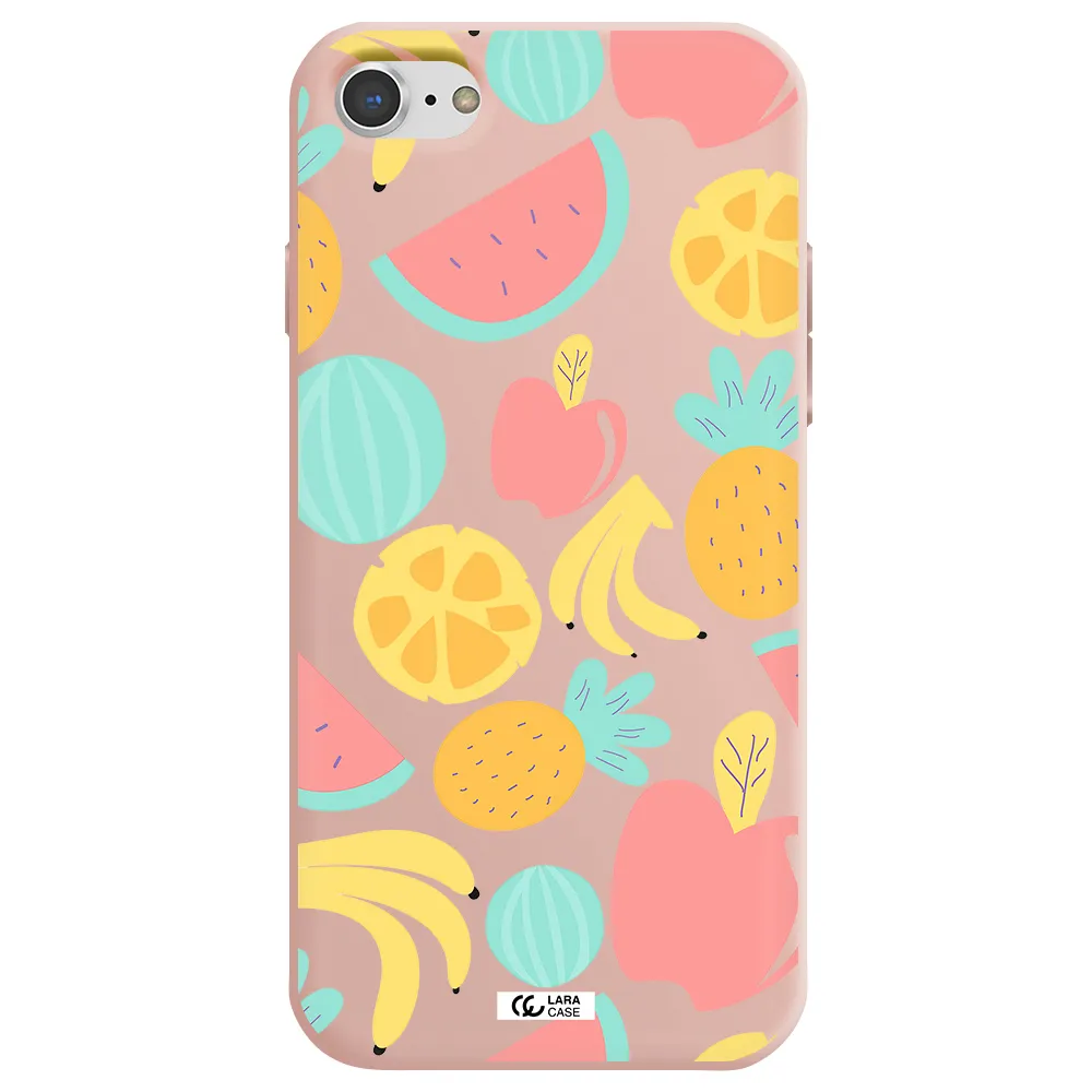 a pattern of fruits on a white background Apple iPhone 7 Silicone pastel pink Case