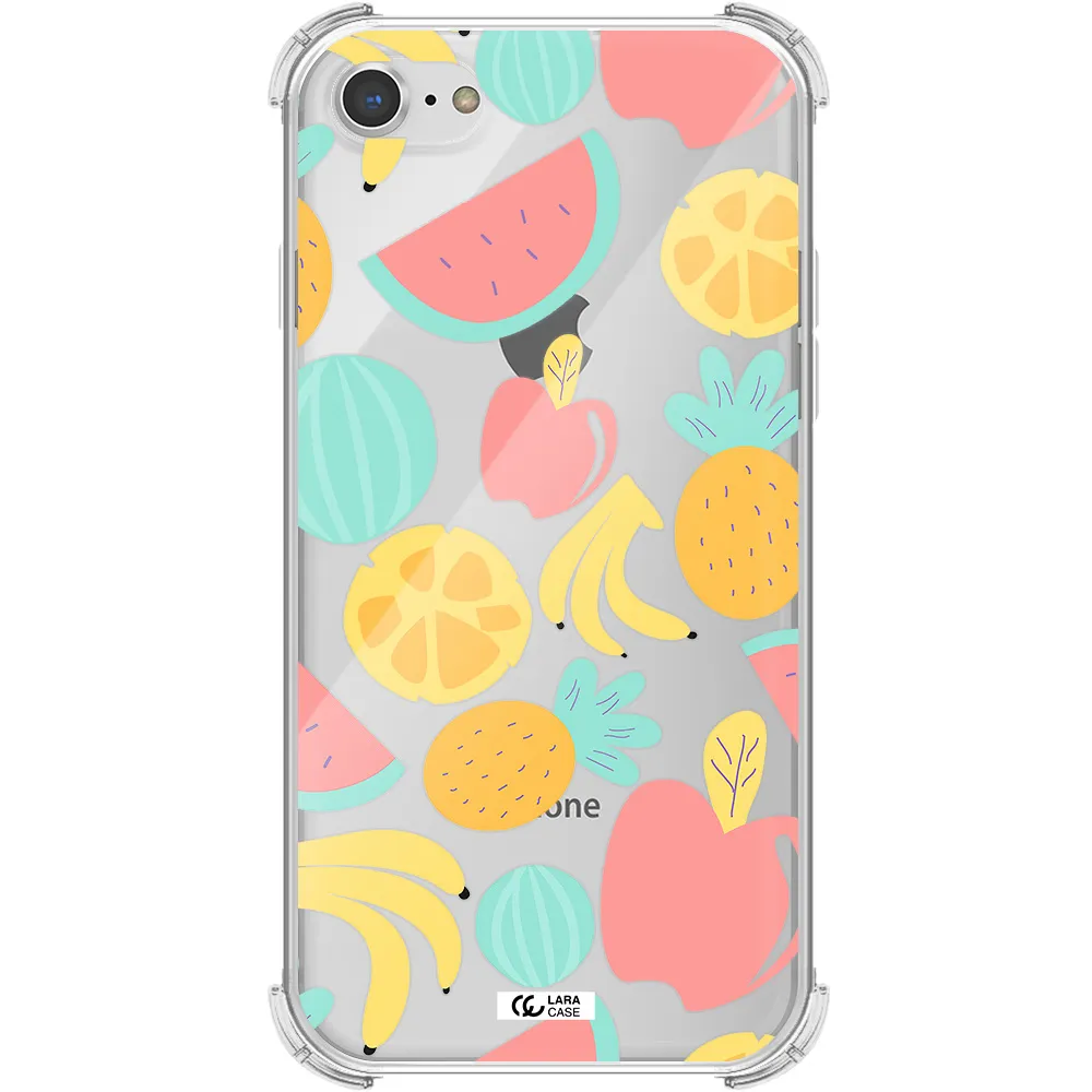 a pattern of fruits on a white background Apple iPhone 8 Clear PC Case