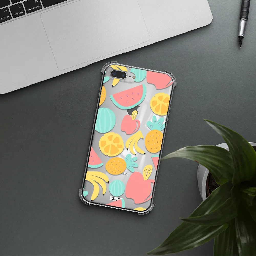a pattern of fruits on a white background Apple iPhone 8 plus Clear PC Case