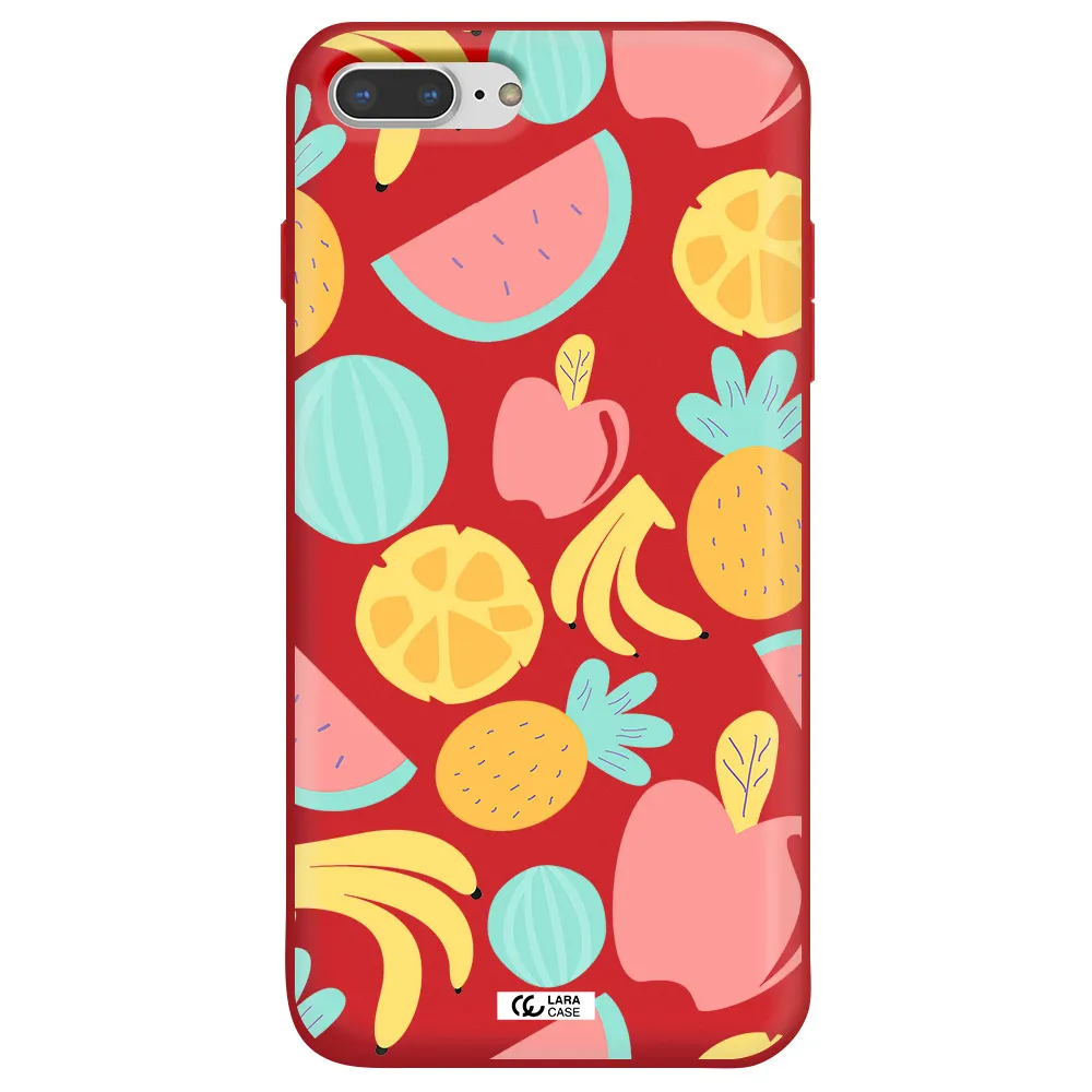 a pattern of fruits on a white background Apple iPhone 8 plus Silicone Imperial Red Case
