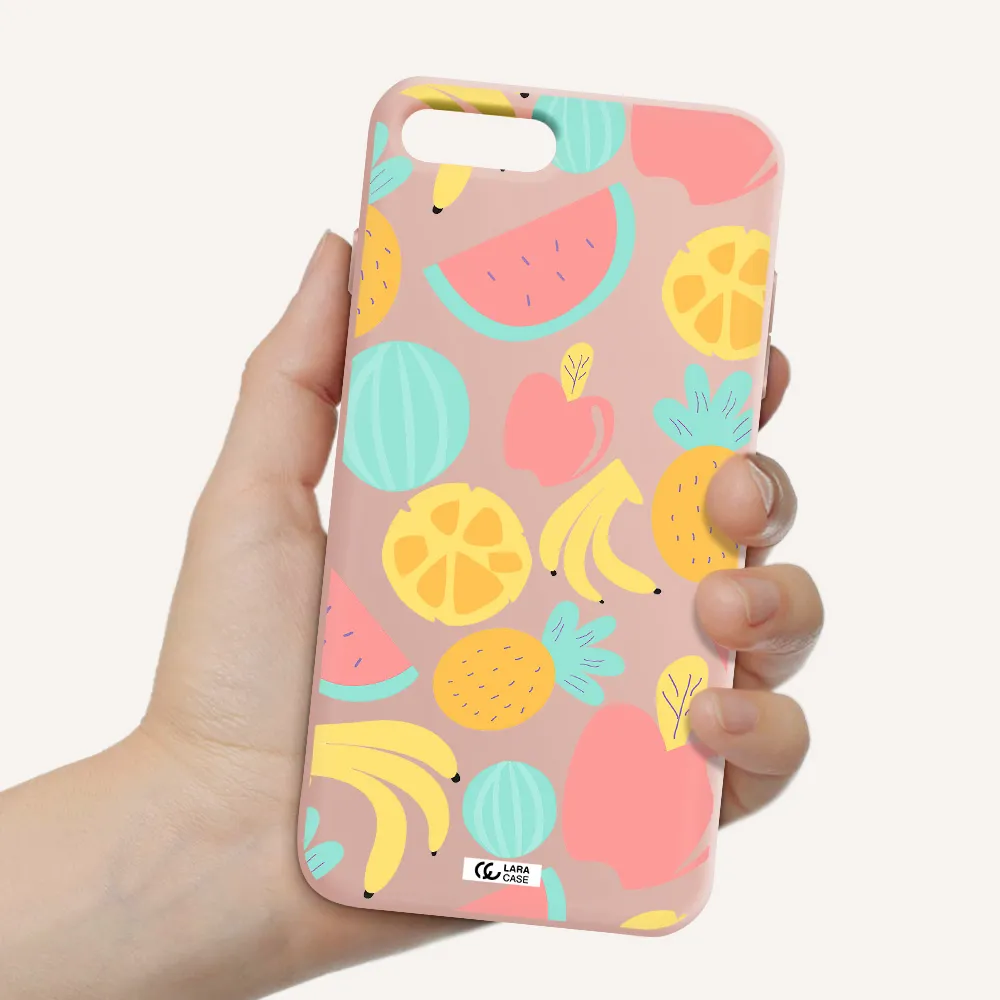 a pattern of fruits on a white background Apple iPhone 8 plus Silicone pastel pink Case