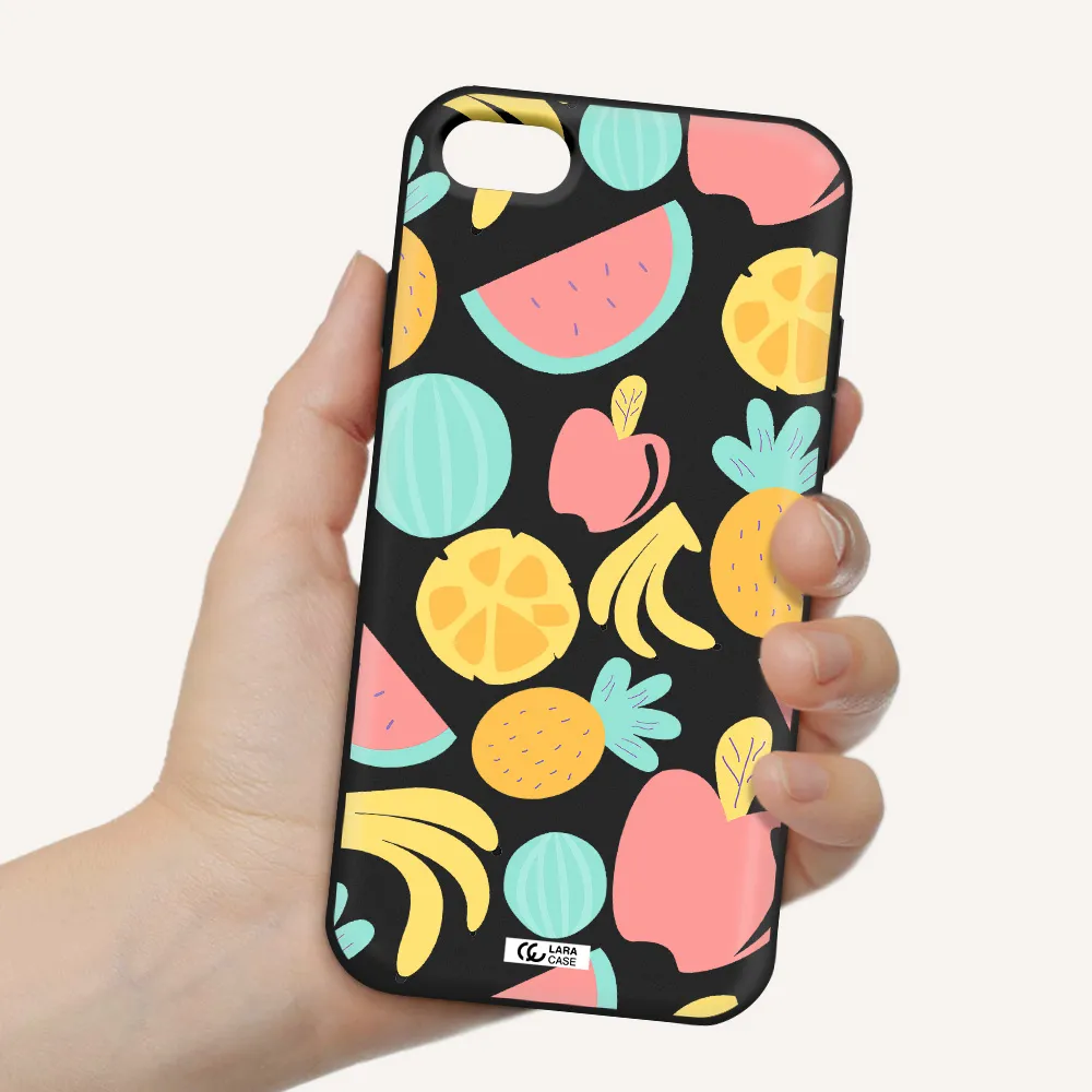 a pattern of fruits on a white background Apple iPhone 8 Silicone black Case