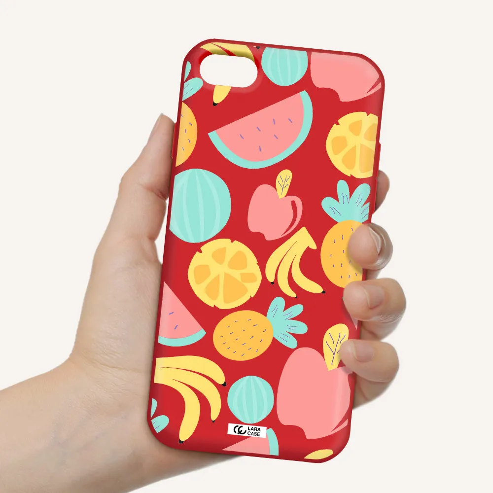 a pattern of fruits on a white background Apple iPhone 8 Silicone Imperial Red Case