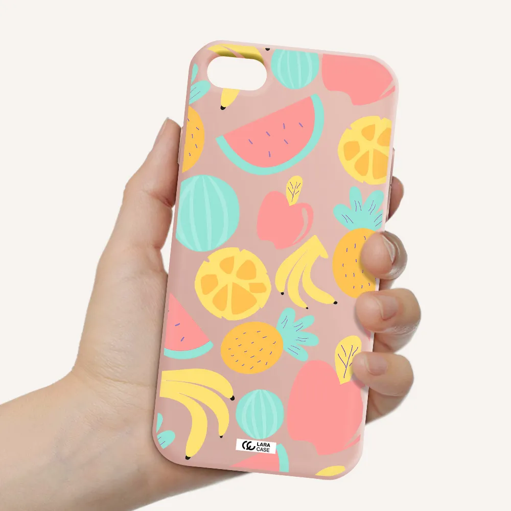 a pattern of fruits on a white background Apple iPhone 8 Silicone pastel pink Case
