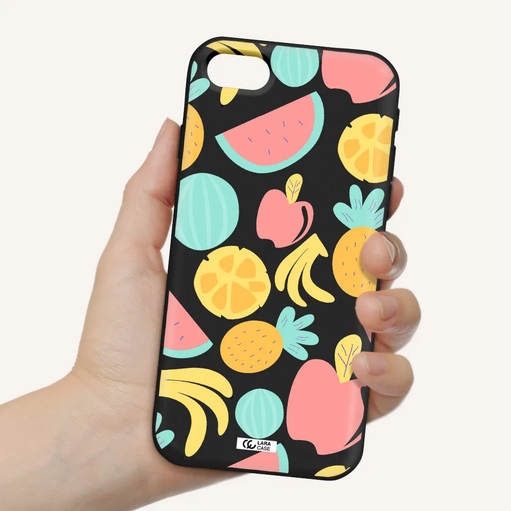 a pattern of fruits on a white background Apple iPhone se 2020 Silicone black Case