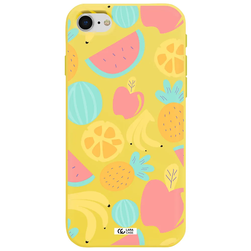 a pattern of fruits on a white background Apple iPhone se 2020 Silicone canary yellow Case