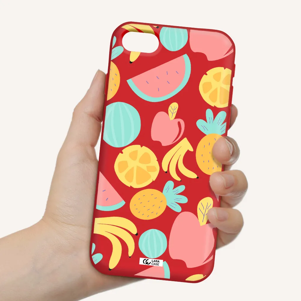 a pattern of fruits on a white background Apple iPhone se 2020 Silicone Imperial Red Case