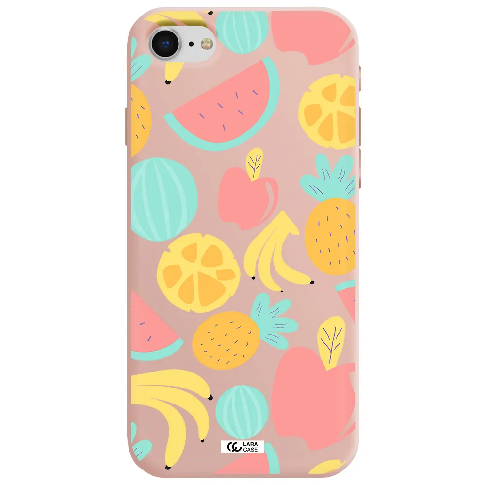 a pattern of fruits on a white background Apple iPhone se 2020 Silicone pastel pink Case