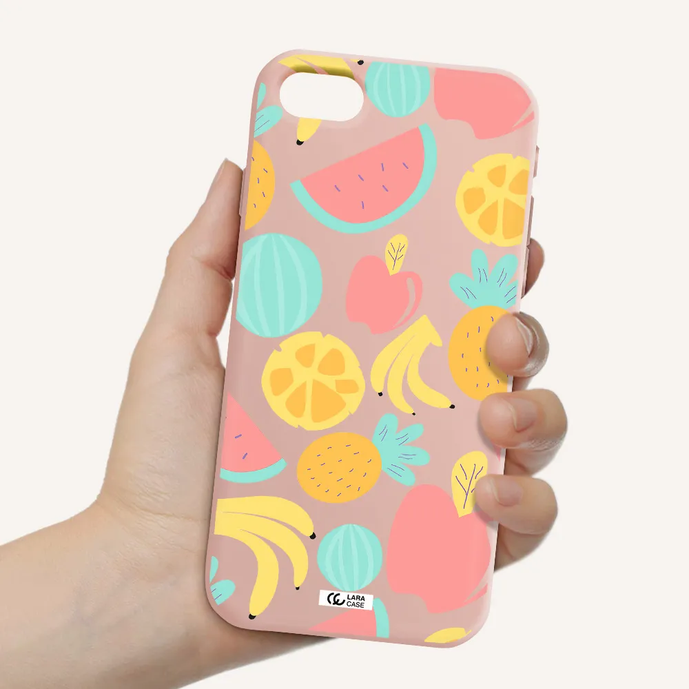a pattern of fruits on a white background Apple iPhone se 2020 Silicone pastel pink Case