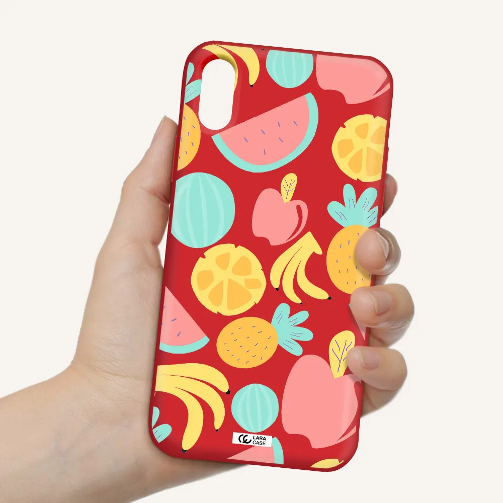 a pattern of fruits on a white background Apple iPhone X Silicone Imperial Red Case