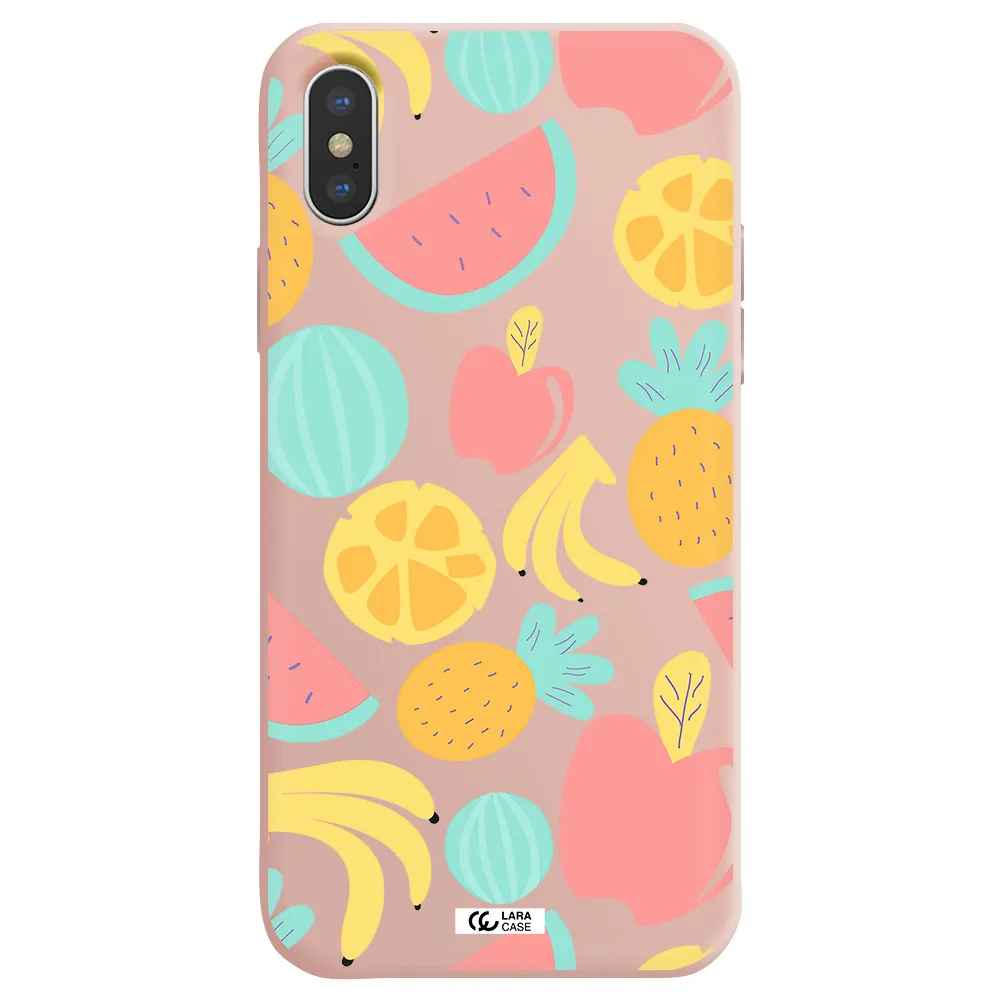 a pattern of fruits on a white background Apple iPhone X Silicone pastel pink Case