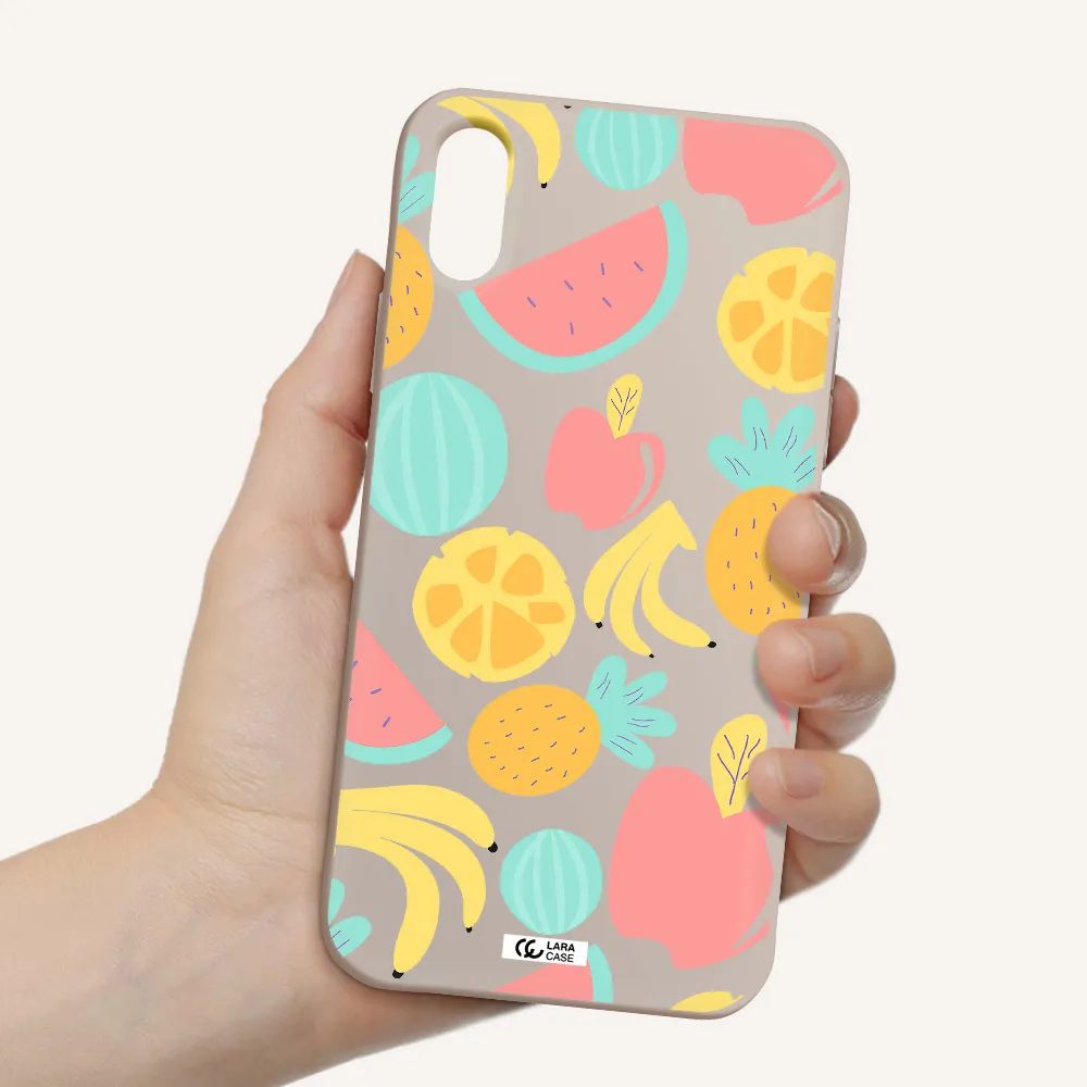 a pattern of fruits on a white background Apple iPhone X Silicone Stone Case