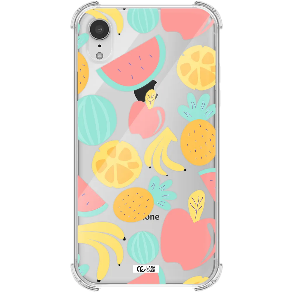 a pattern of fruits on a white background Apple iPhone XR Clear PC Case