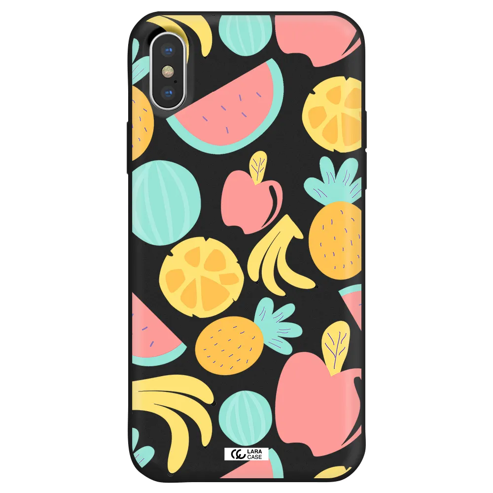 a pattern of fruits on a white background Apple iPhone XS Silicone black Case