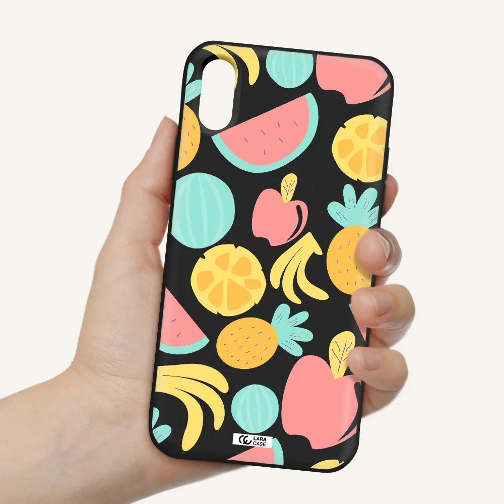 a pattern of fruits on a white background Apple iPhone XS Silicone black Case