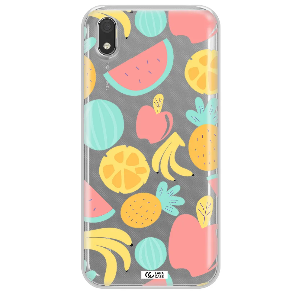 a pattern of fruits on a white background Huawei Honor 8S Clear TPU Case