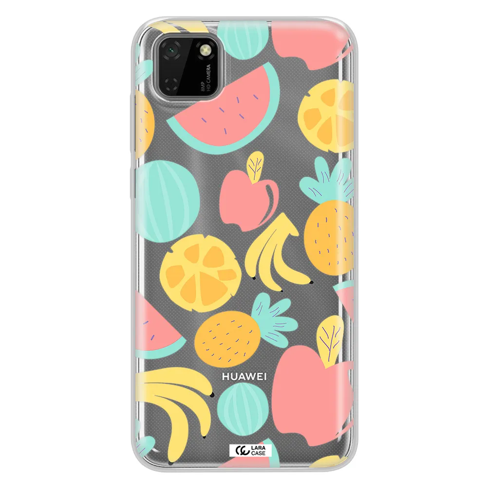 a pattern of fruits on a white background Huawei Honor 9S Clear TPU Case