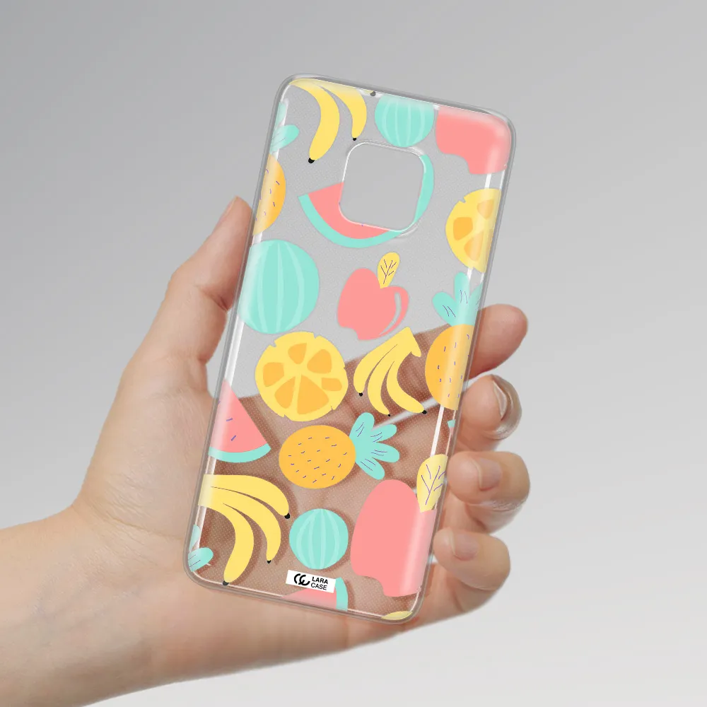 a pattern of fruits on a white background Huawei Mate 20 Pro Clear TPU Case