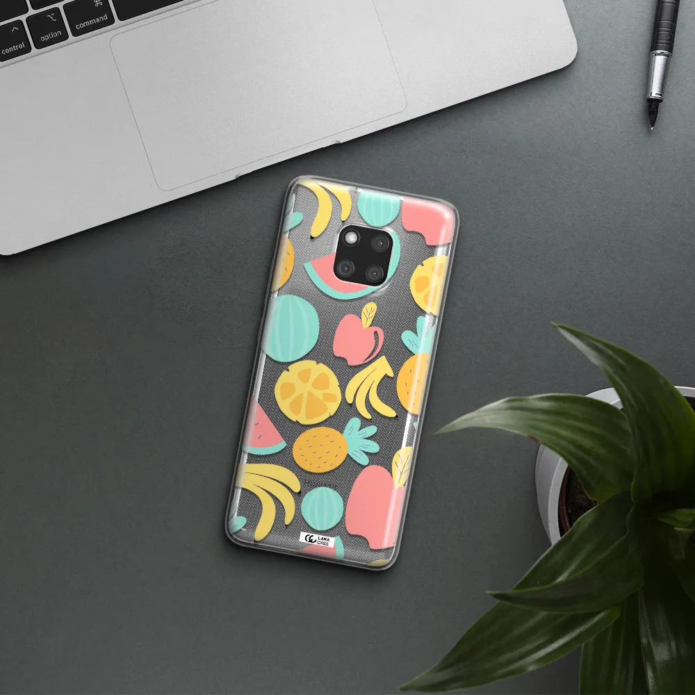 a pattern of fruits on a white background Huawei Mate 20 Pro Clear TPU Case
