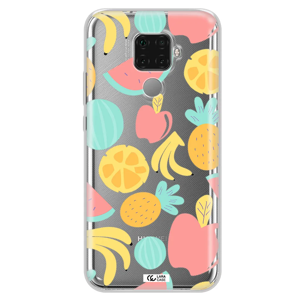 a pattern of fruits on a white background Huawei Mate 30 Lite Clear TPU Case