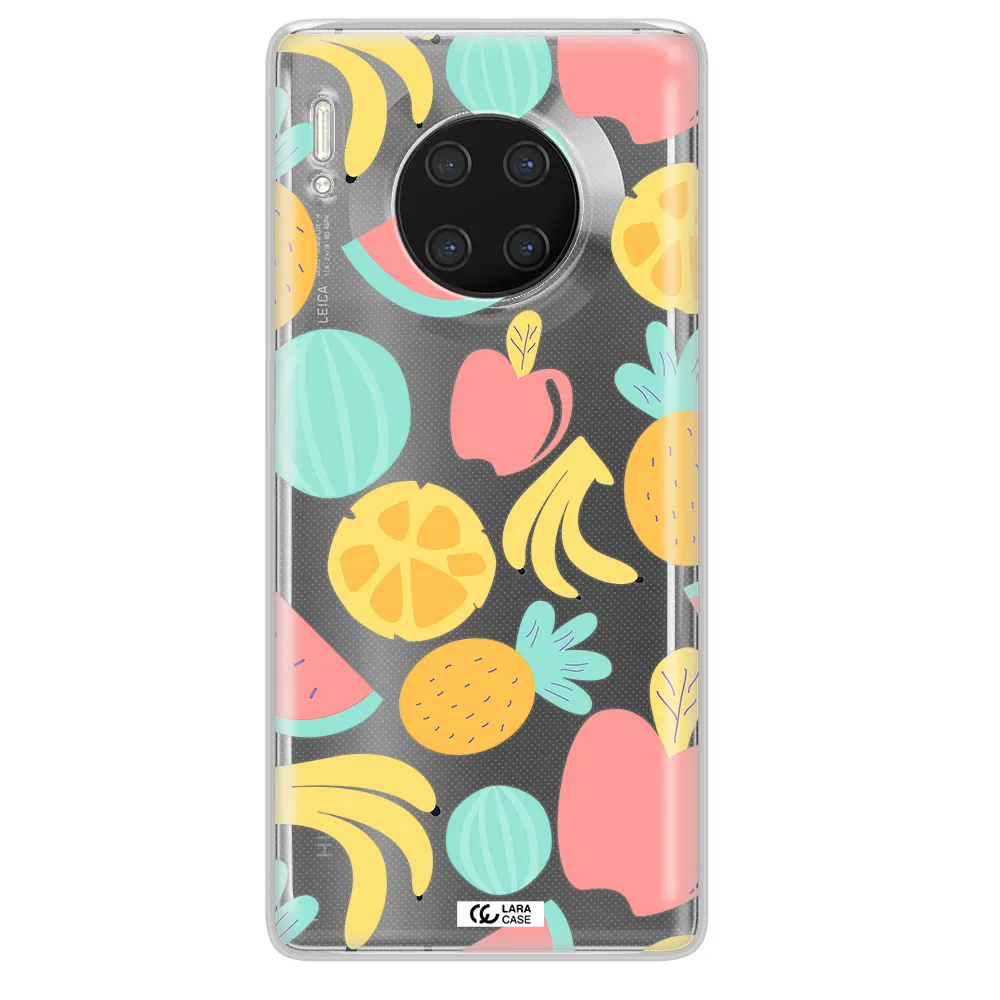 a pattern of fruits on a white background Huawei Mate 30 Pro Clear TPU Case