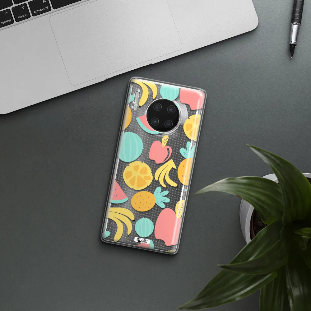 a pattern of fruits on a white background Huawei Mate 30 Pro Clear TPU Case