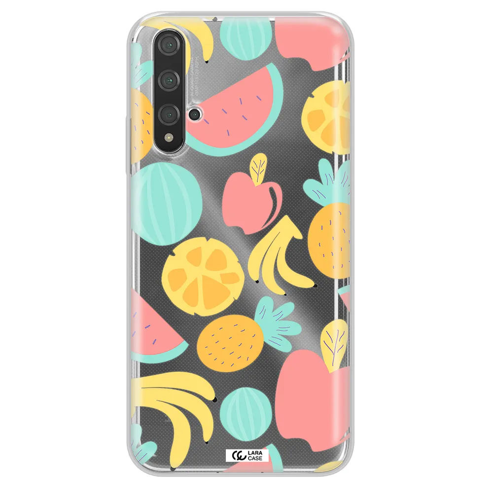 a pattern of fruits on a white background Huawei Nova 5t Clear TPU Case