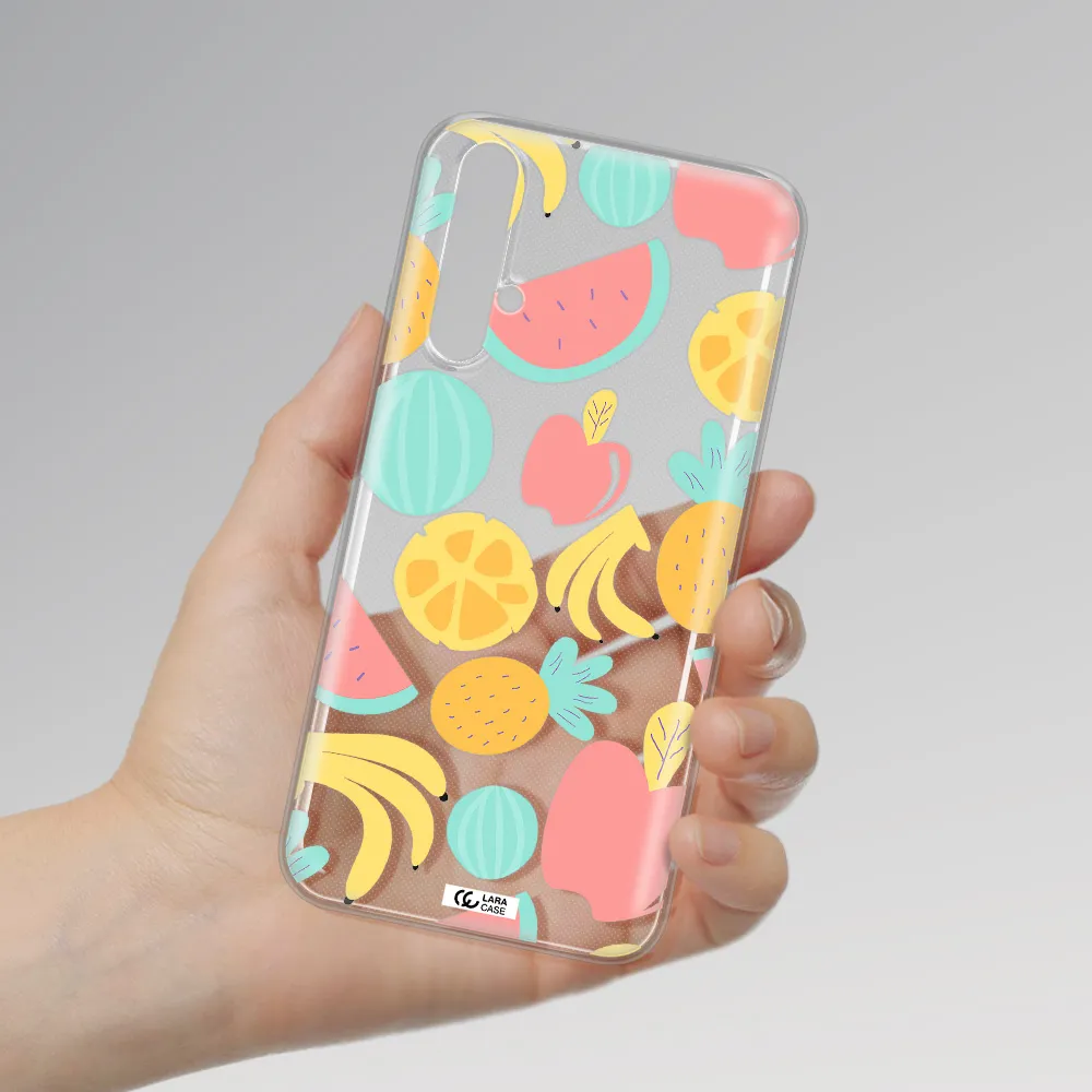 a pattern of fruits on a white background Huawei Nova 5t Clear TPU Case