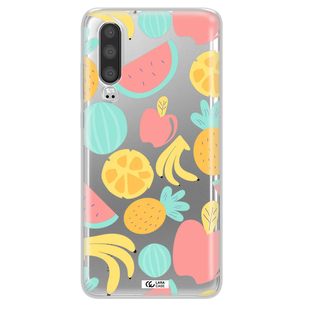 a pattern of fruits on a white background Huawei P30 Clear TPU Case