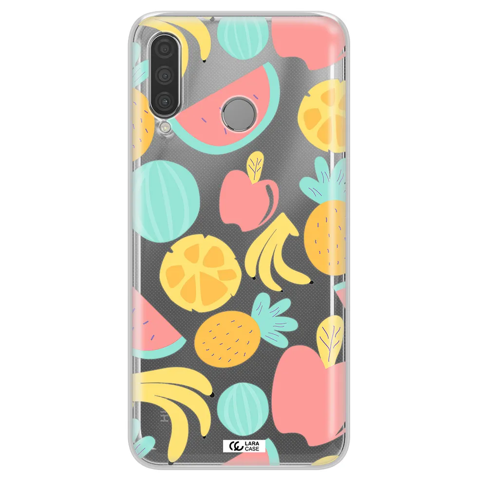 a pattern of fruits on a white background Huawei P30 Lite Clear TPU Case