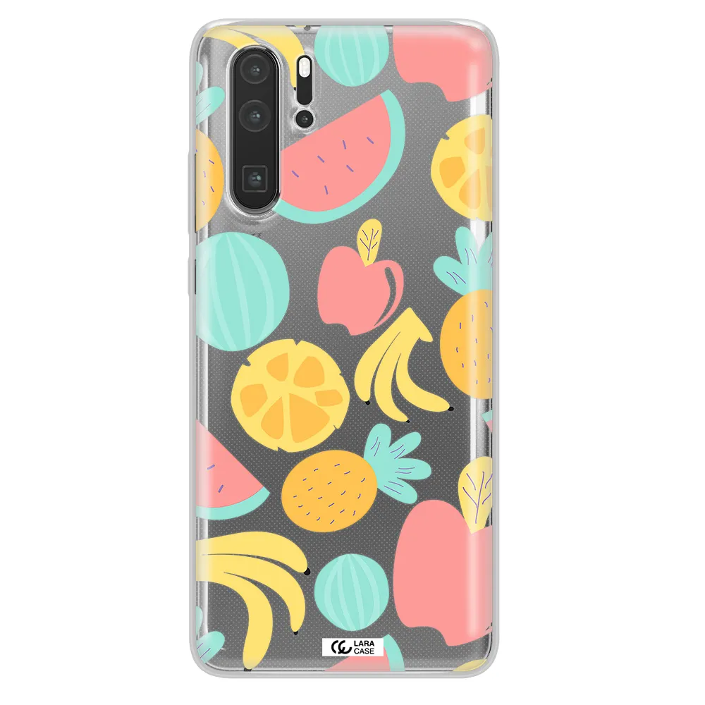 a pattern of fruits on a white background Huawei P30 Pro Clear TPU Case
