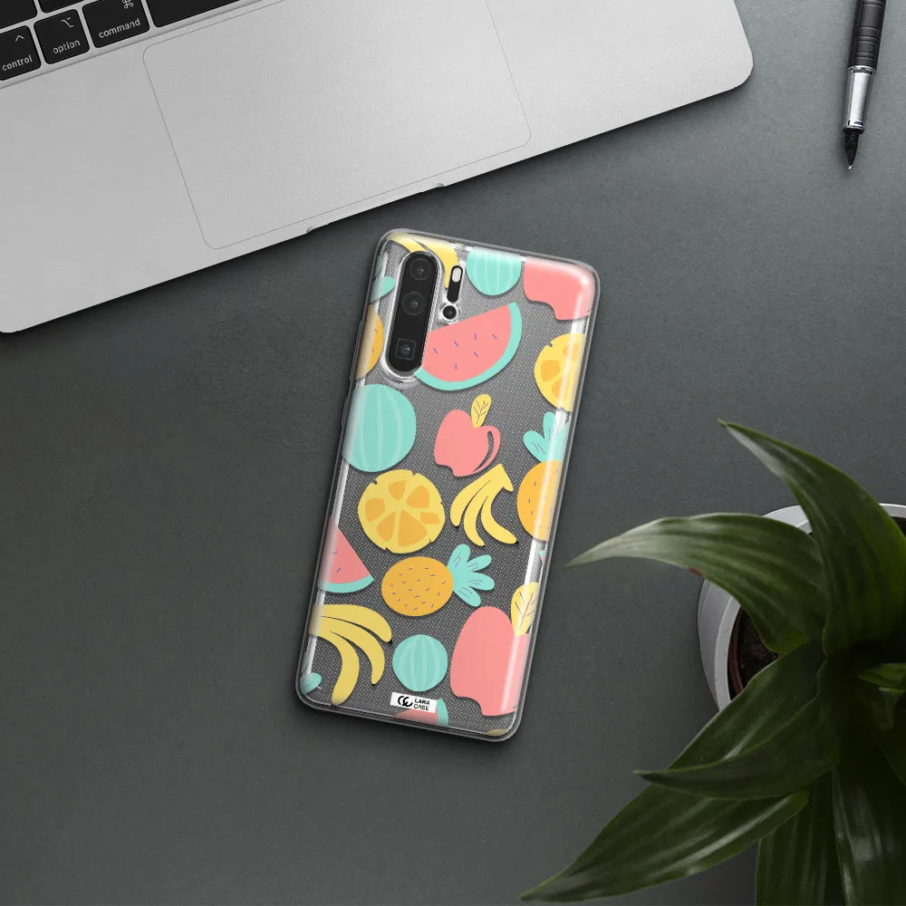 a pattern of fruits on a white background Huawei P30 Pro Clear TPU Case