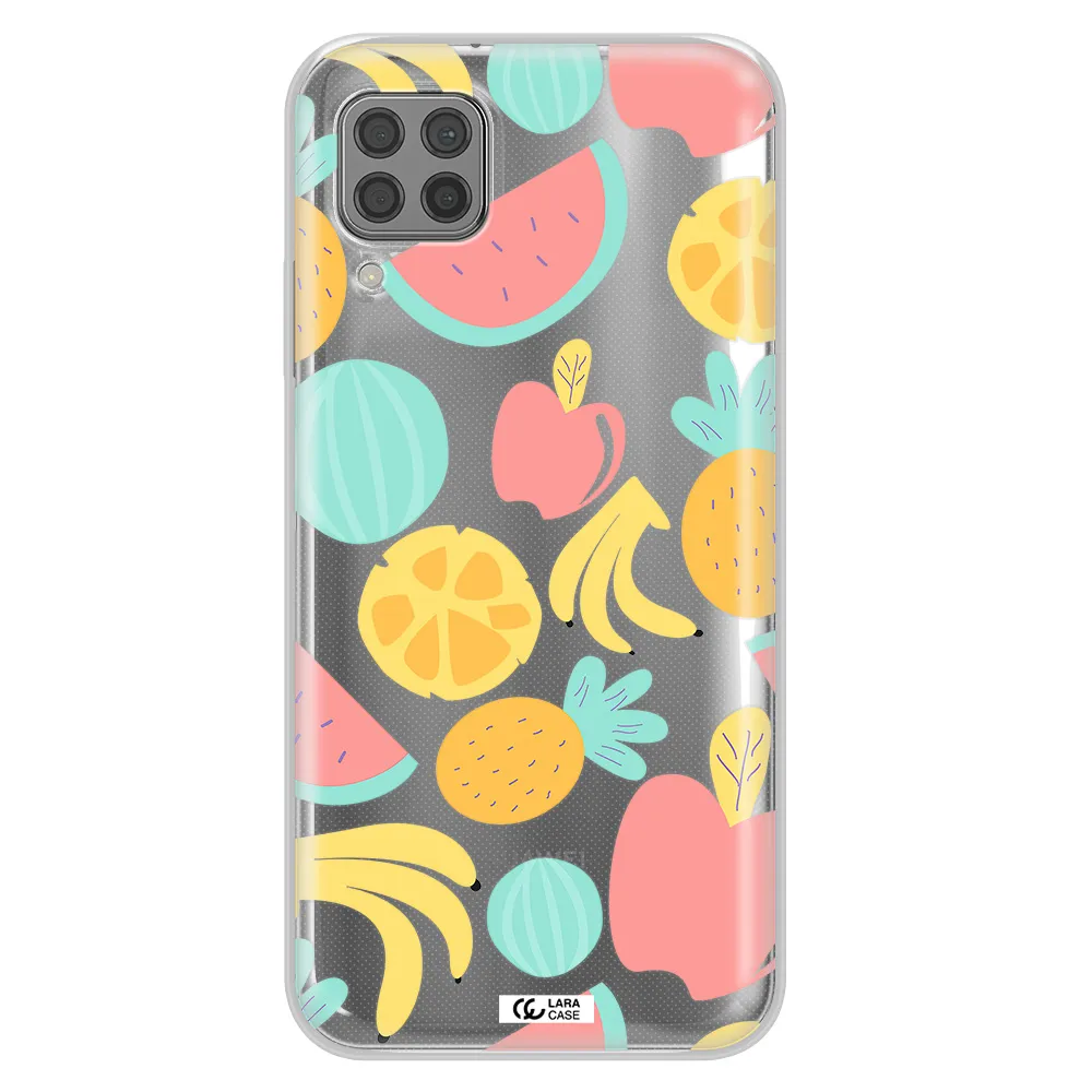 a pattern of fruits on a white background Huawei P40 Lite Clear TPU Case