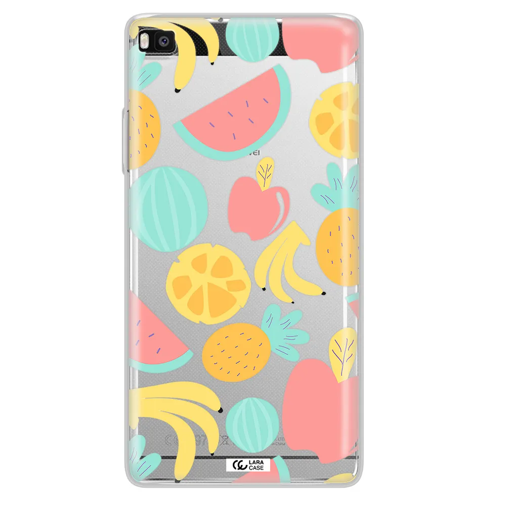 a pattern of fruits on a white background Huawei P8 Clear TPU Case