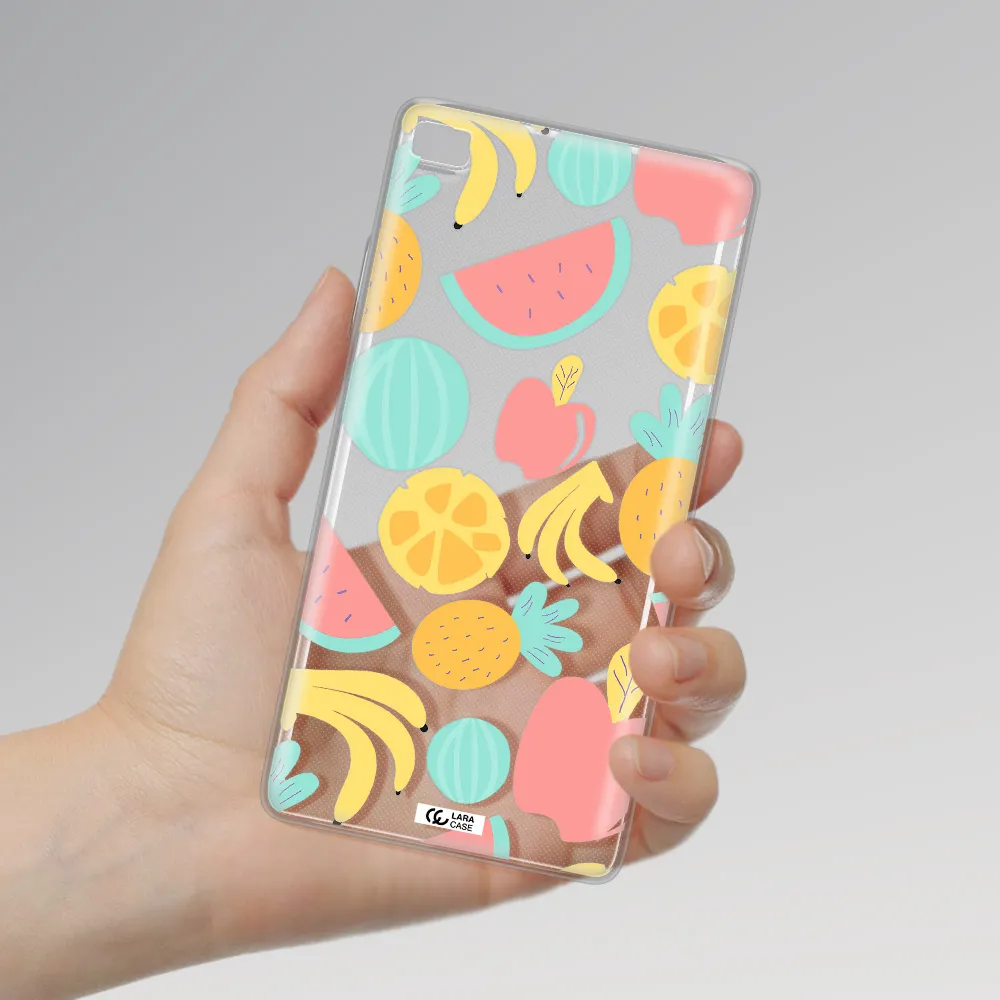 a pattern of fruits on a white background Huawei P8 Clear TPU Case